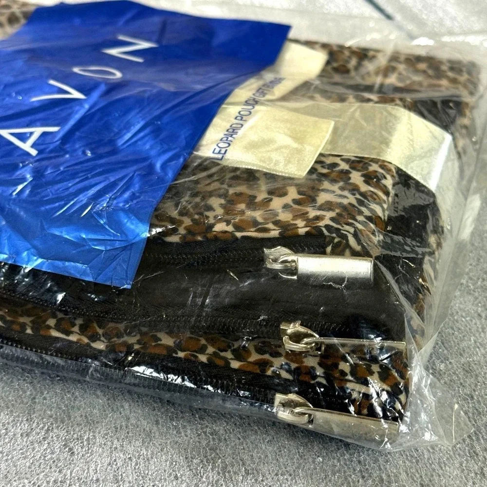 Y2K Leopard Makeup Bag Set 3pc Avon 2002 Sealed Cosmetic Pouches